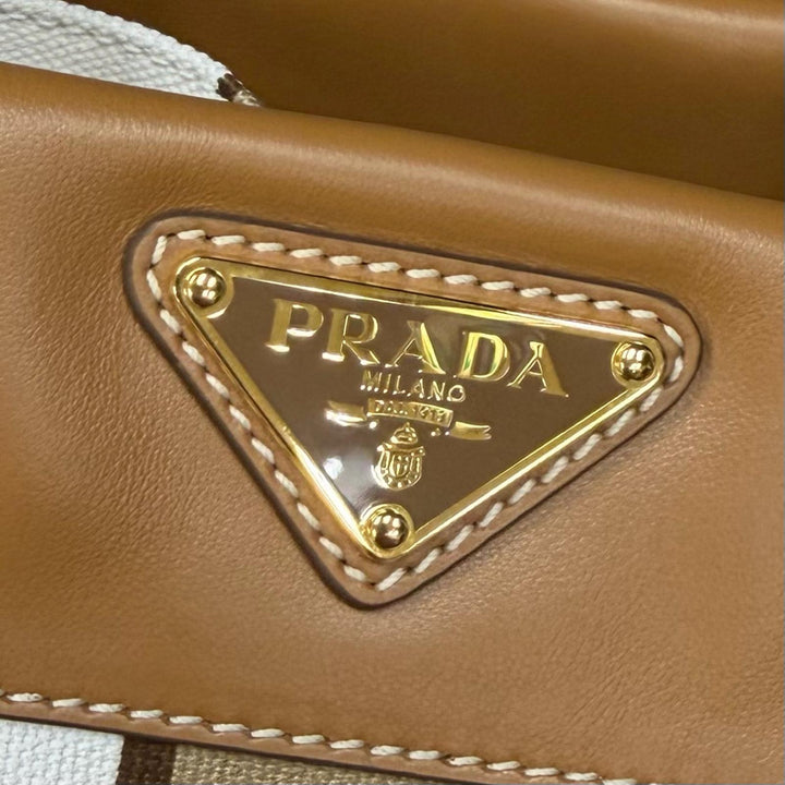 Pristine PRADA Tote Bag Triangle logo Brown canvas Women 1BG561