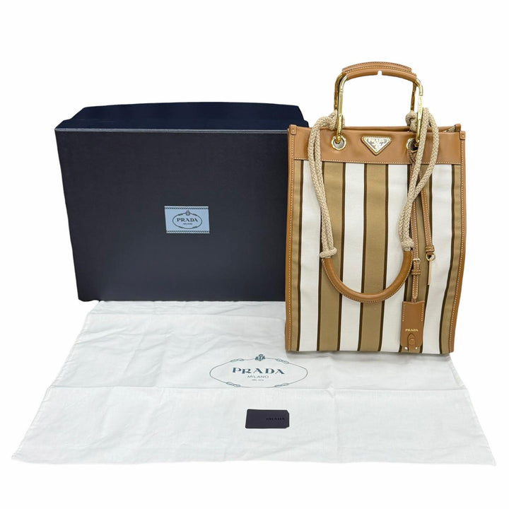 Pristine PRADA Tote Bag Triangle logo Brown canvas Women 1BG561