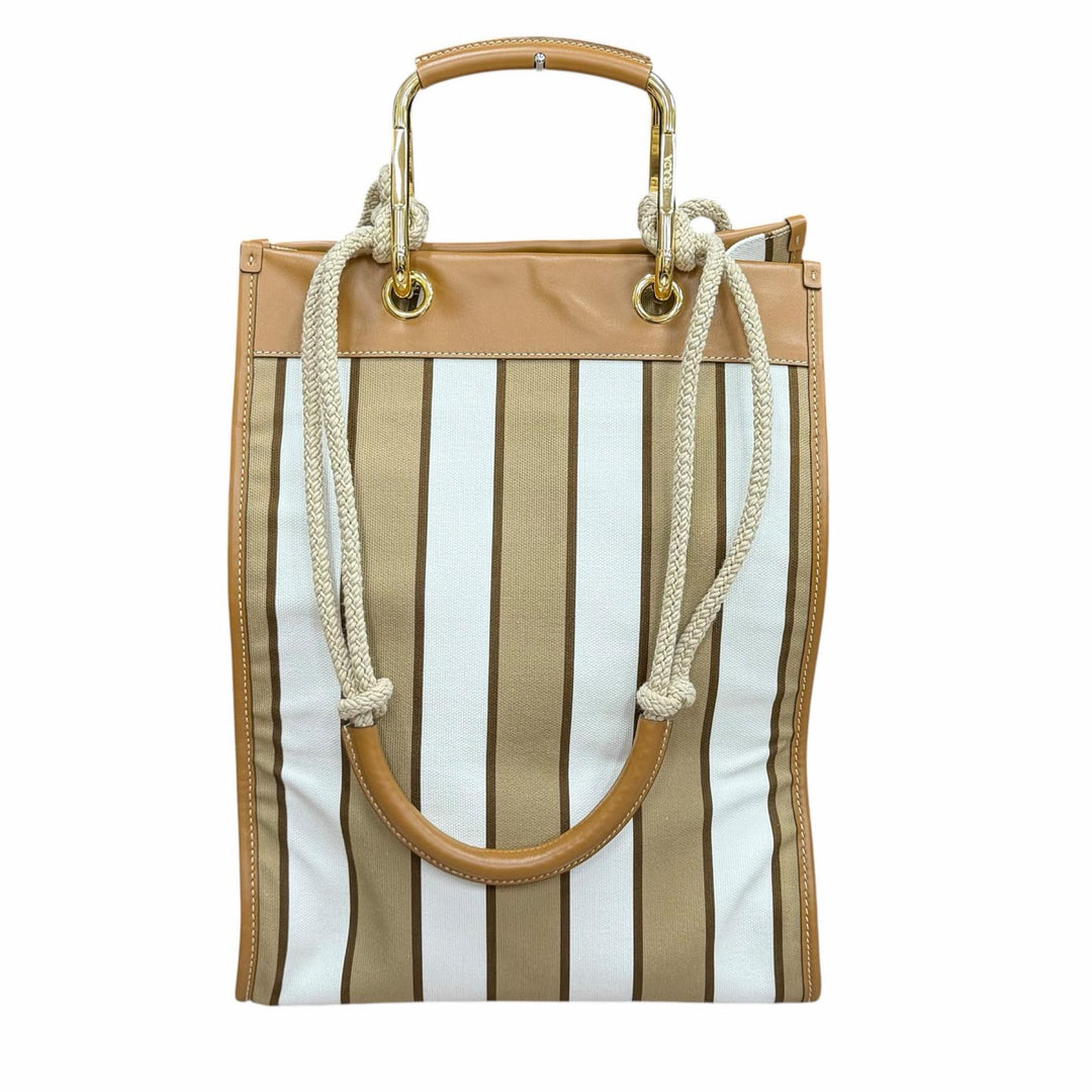 Pristine PRADA Tote Bag Triangle logo Brown canvas Women 1BG561