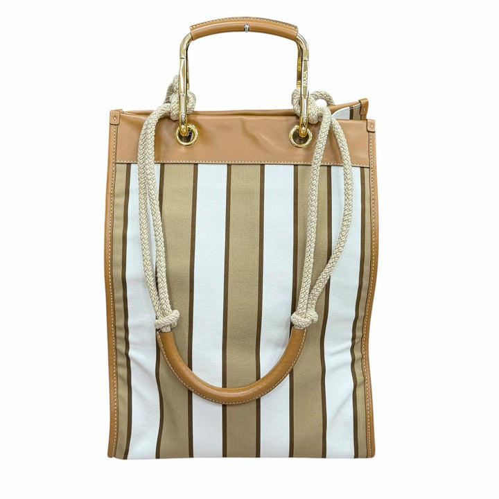 Pristine PRADA Tote Bag Triangle logo Brown canvas Women 1BG561