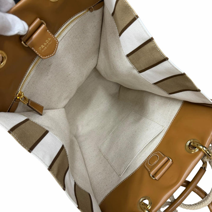 Pristine PRADA Tote Bag Triangle logo Brown canvas Women 1BG561