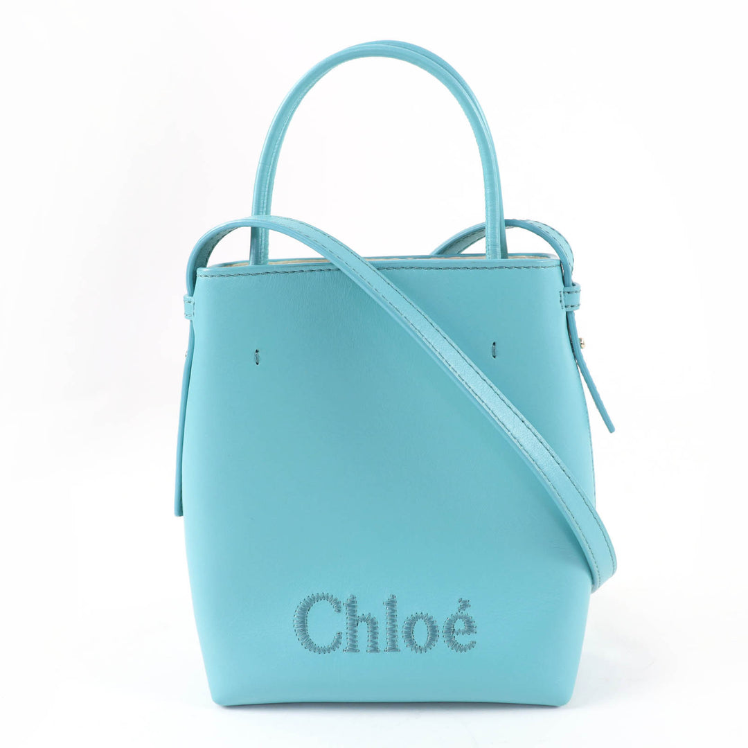 Excellent Chloe Shoulder Bag Sense Micro Tote Bag Logo embroidery leather blue