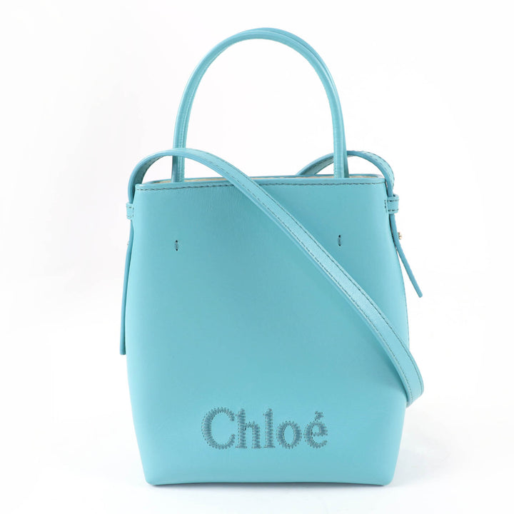 Excellent Chloe Shoulder Bag Sense Micro Tote Bag Logo embroidery leather blue