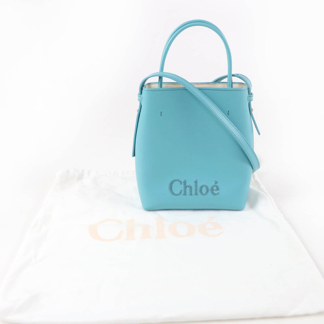 Excellent Chloe Shoulder Bag Sense Micro Tote Bag Logo embroidery leather blue