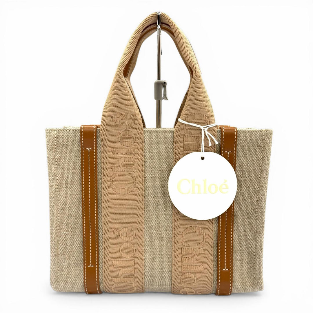 Excellent Chloe Handbag Woody Small Tote Bag Beige leather Women CHC23AS397L17