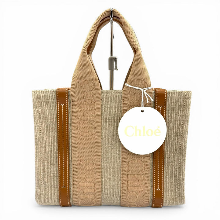 Excellent Chloe Handbag Woody Small Tote Bag Beige leather Women CHC23AS397L17