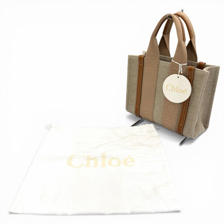 Excellent Chloe Handbag Woody Small Tote Bag Beige leather Women CHC23AS397L17