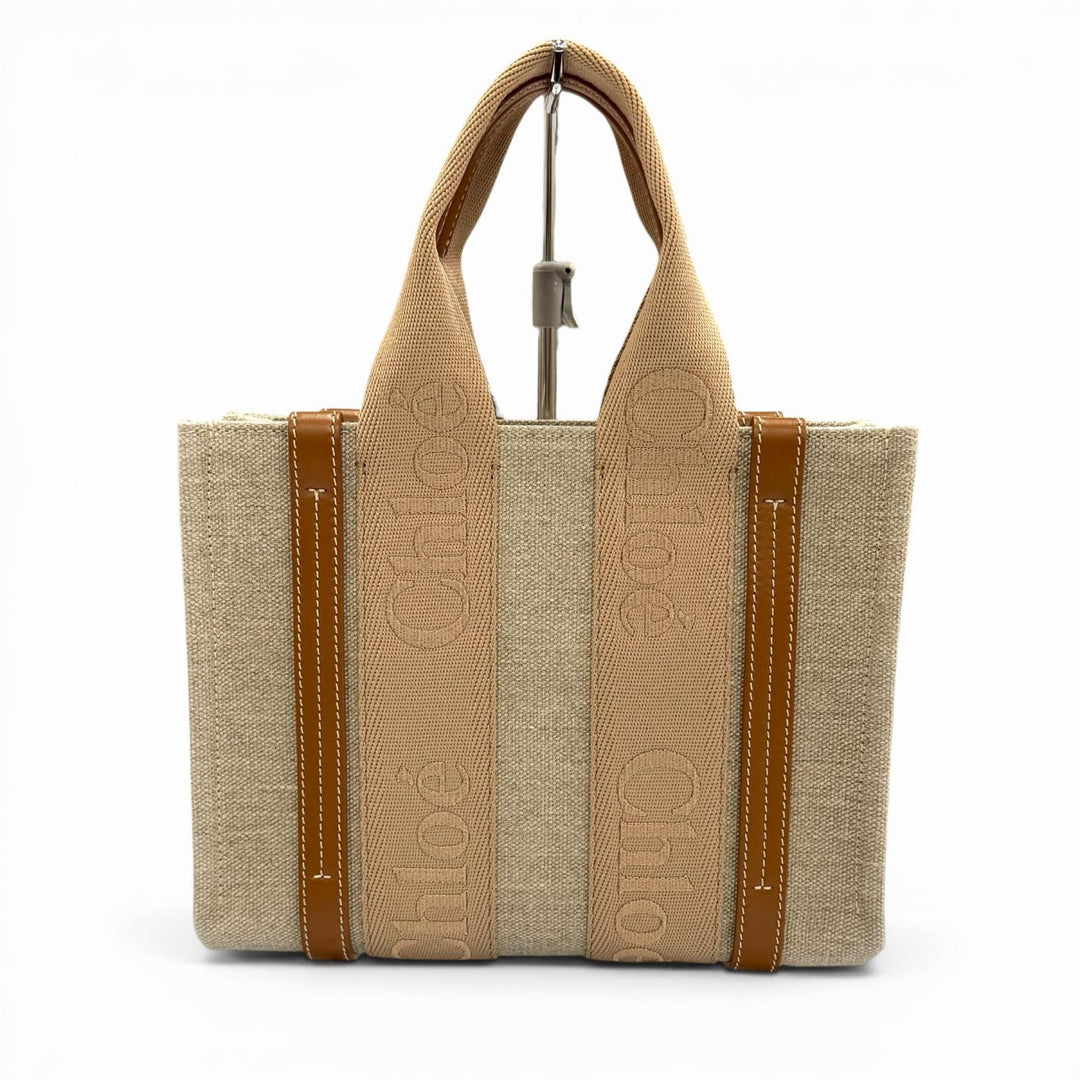 Excellent Chloe Handbag Woody Small Tote Bag Beige leather Women CHC23AS397L17