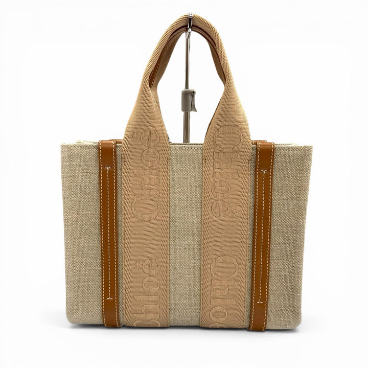 Excellent Chloe Handbag Woody Small Tote Bag Beige leather Women CHC23AS397L17