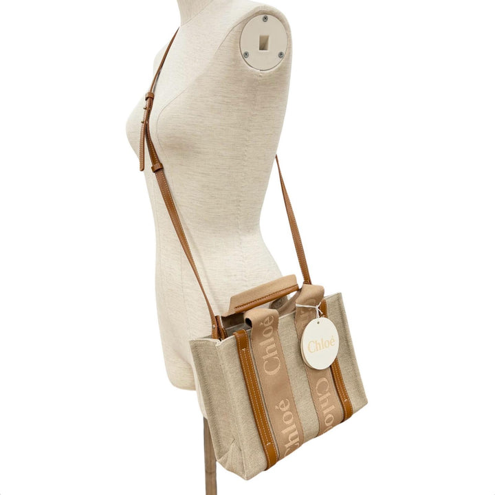 Excellent Chloe Handbag Woody Small Tote Bag Beige leather Women CHC23AS397L17