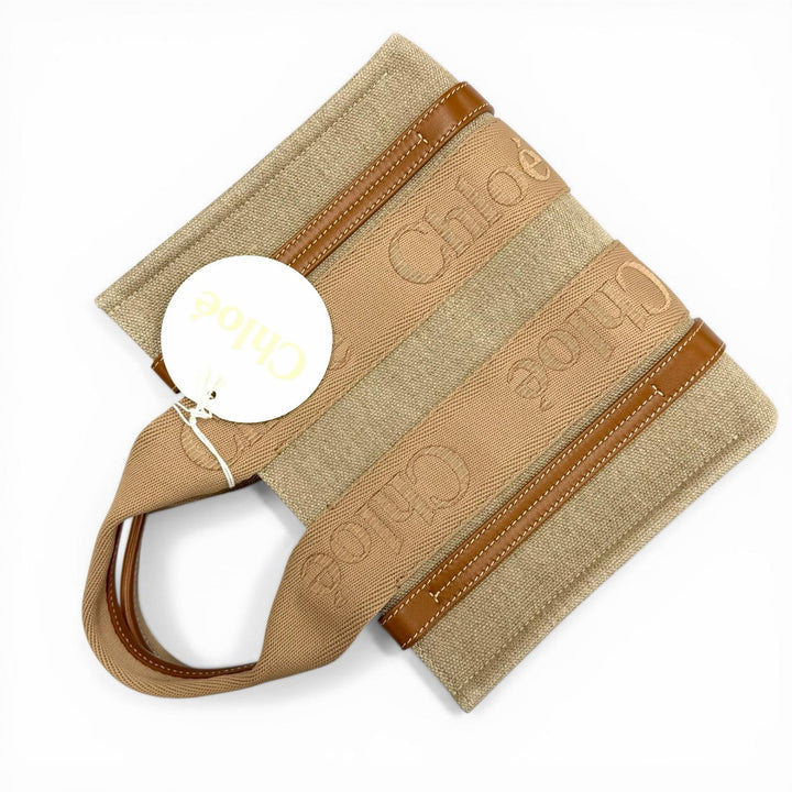 Excellent Chloe Handbag Woody Small Tote Bag Beige leather Women CHC23AS397L17