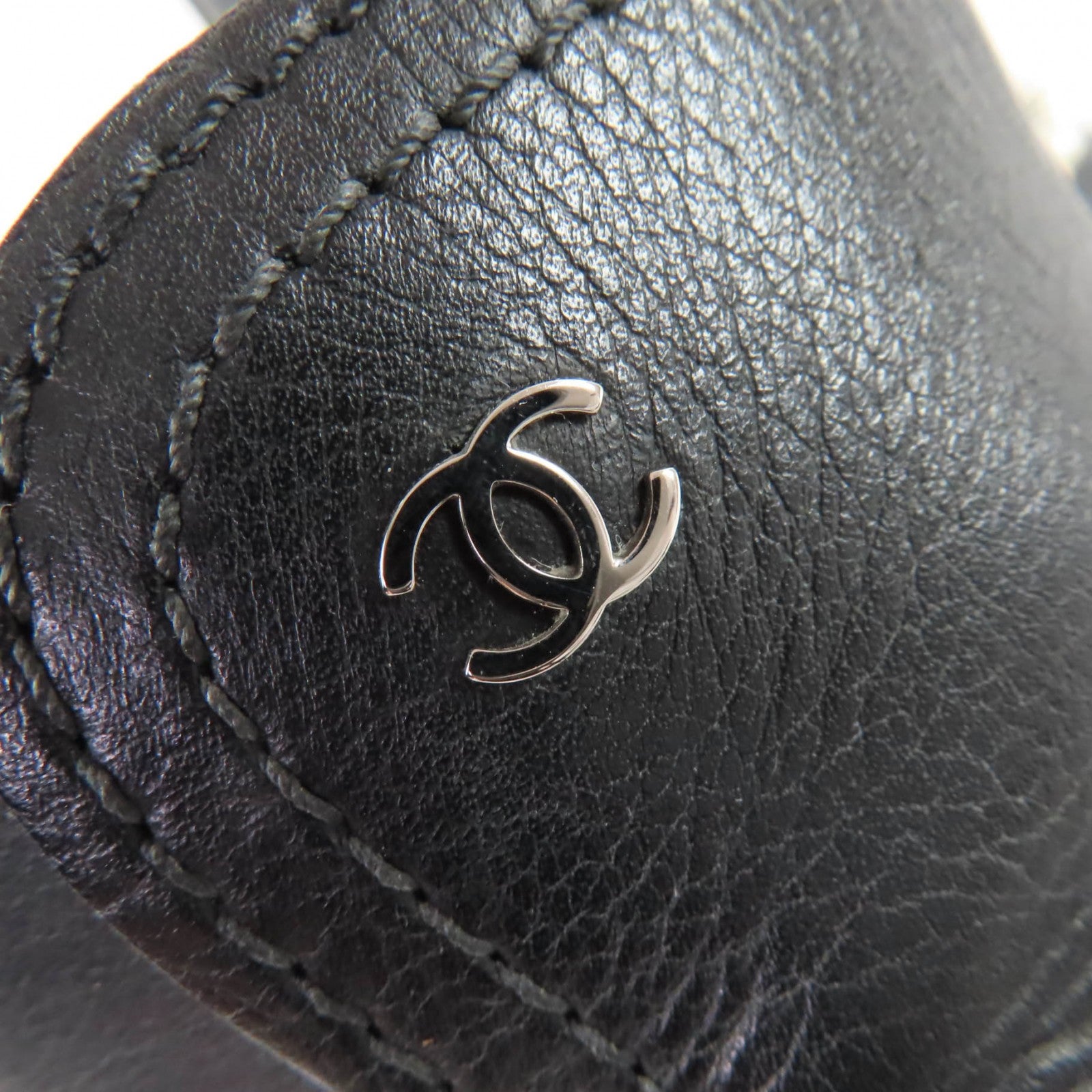 Excellent CHANEL short boots COCO Mark Faux Pearl Chain Leather