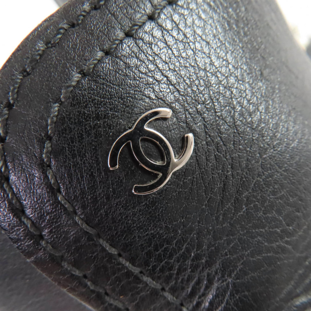 Excellent CHANEL short boots COCO Mark Faux Pearl Chain Leather black 36 G33931