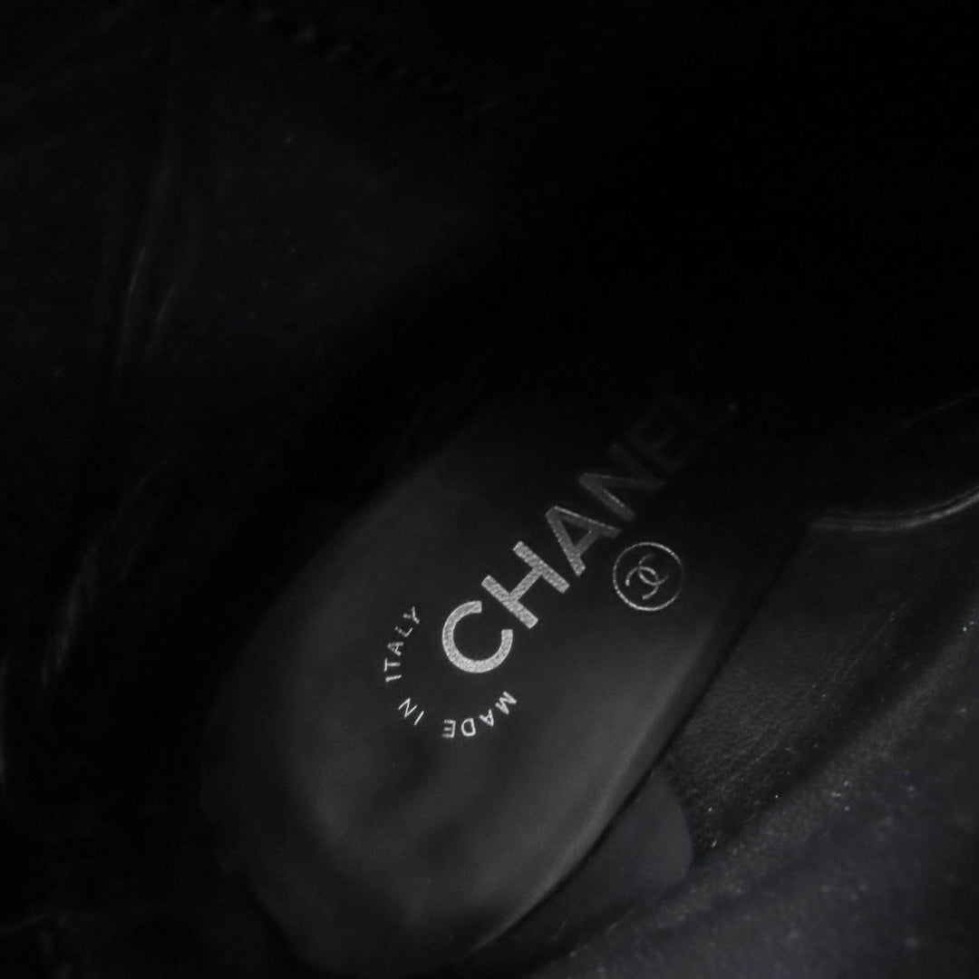 Excellent CHANEL short boots COCO Mark Faux Pearl Chain Leather black 36 G33931