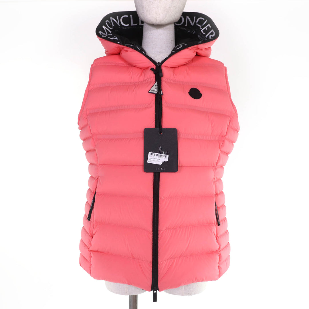 Pristine MONCLER Down vest ALITERSE Logo patch and hood Coral system Women 3