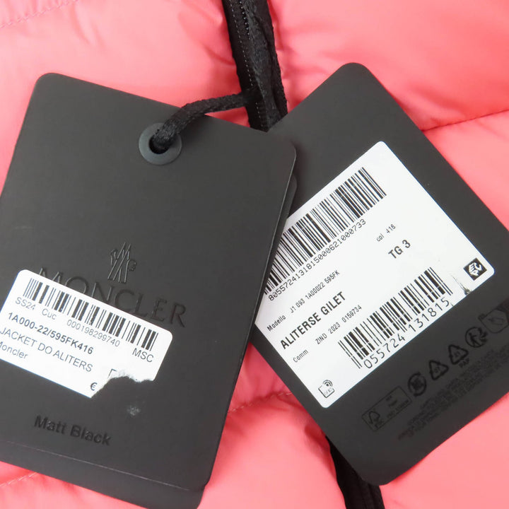 Pristine MONCLER Down vest ALITERSE Logo patch and hood Coral system Women 3