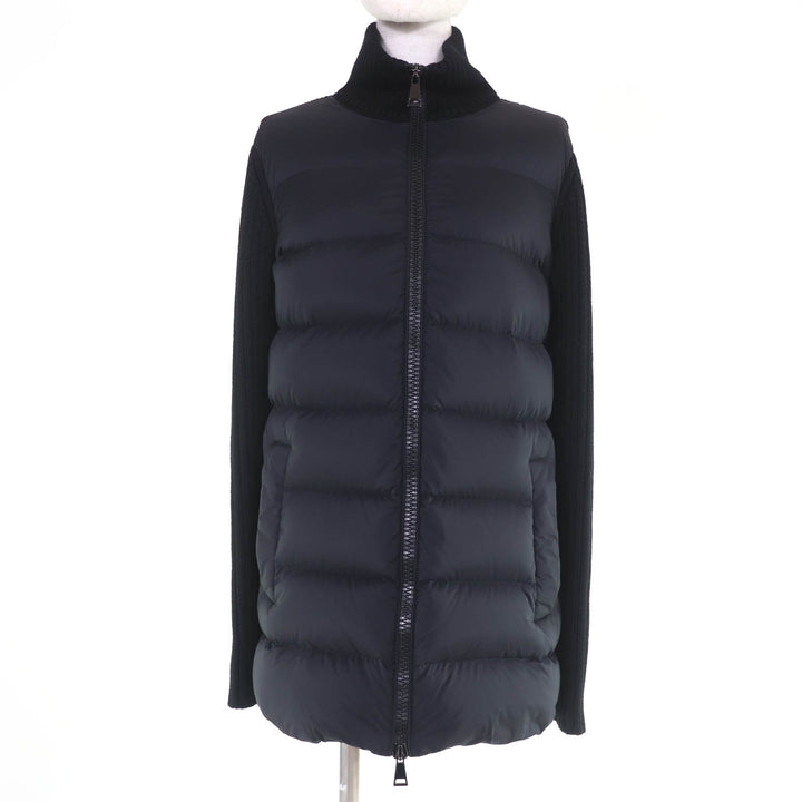 Great MONCLER Down jacket CARDIGAN Wool knit trim with logo patch black Women M
