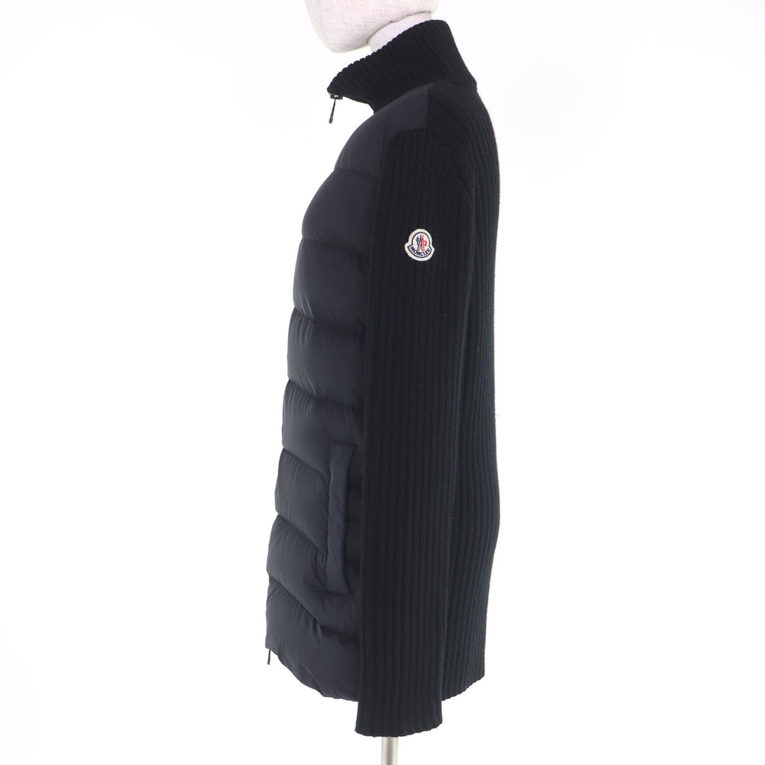 Great MONCLER Down jacket CARDIGAN Wool knit trim with logo patch black Women M