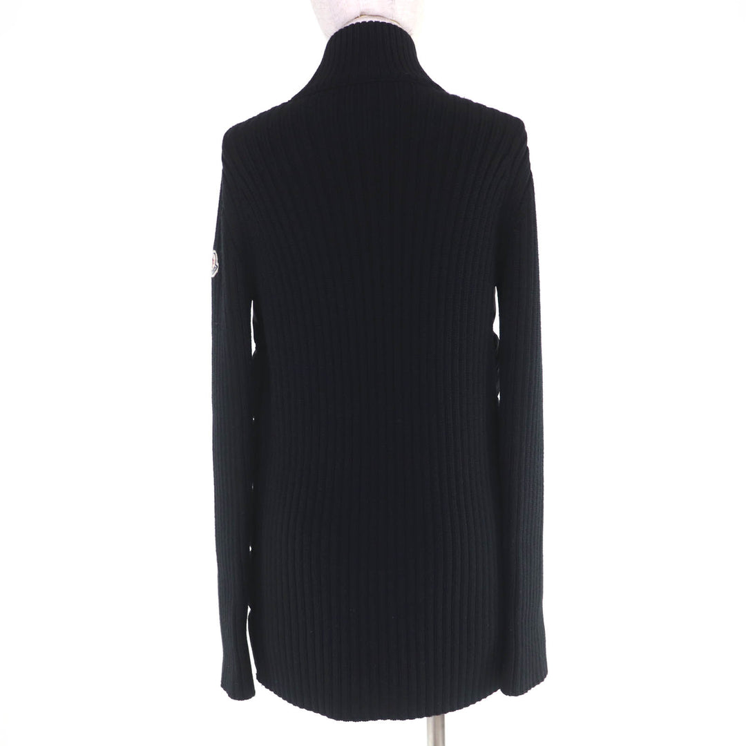Great MONCLER Down jacket CARDIGAN Wool knit trim with logo patch black Women M