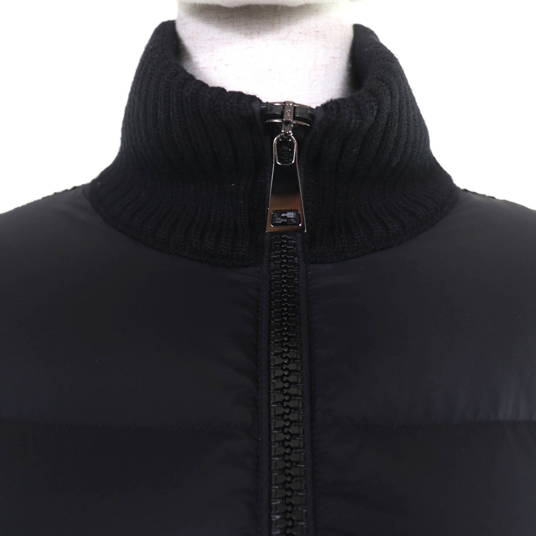 Great MONCLER Down jacket CARDIGAN Wool knit trim with logo patch black Women M