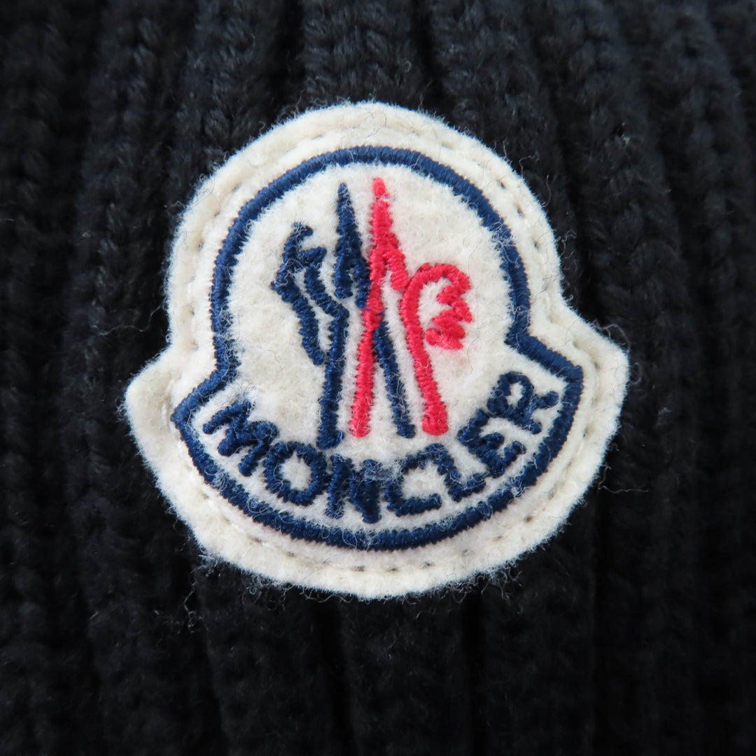 Great MONCLER Down jacket CARDIGAN Wool knit trim with logo patch black Women M