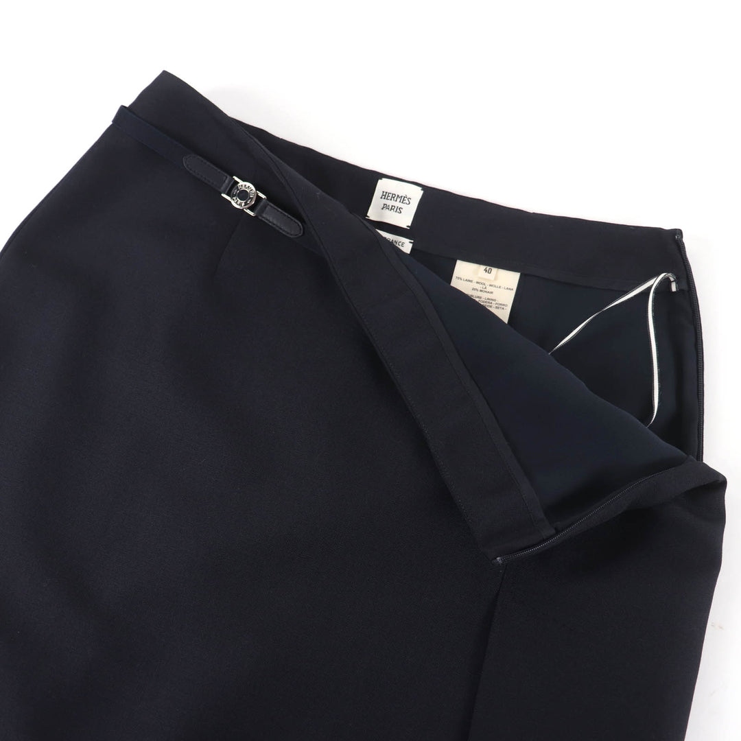 Excellent HERMES Tight Skirt Serie Metal Dark navy wool Women 40 4E0328DK