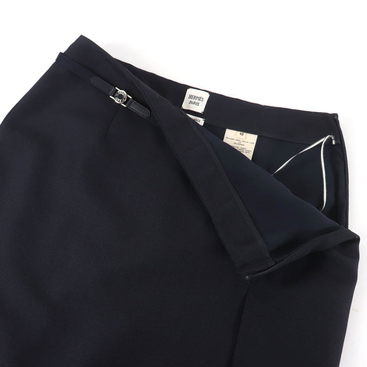 Excellent HERMES Tight Skirt Serie Metal Dark navy wool Women 40 4E0328DK