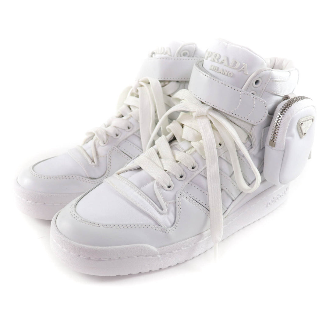 Excellent PRADA High cut sneakers Re-Nylon Triangle Plate leather 24 2TG193
