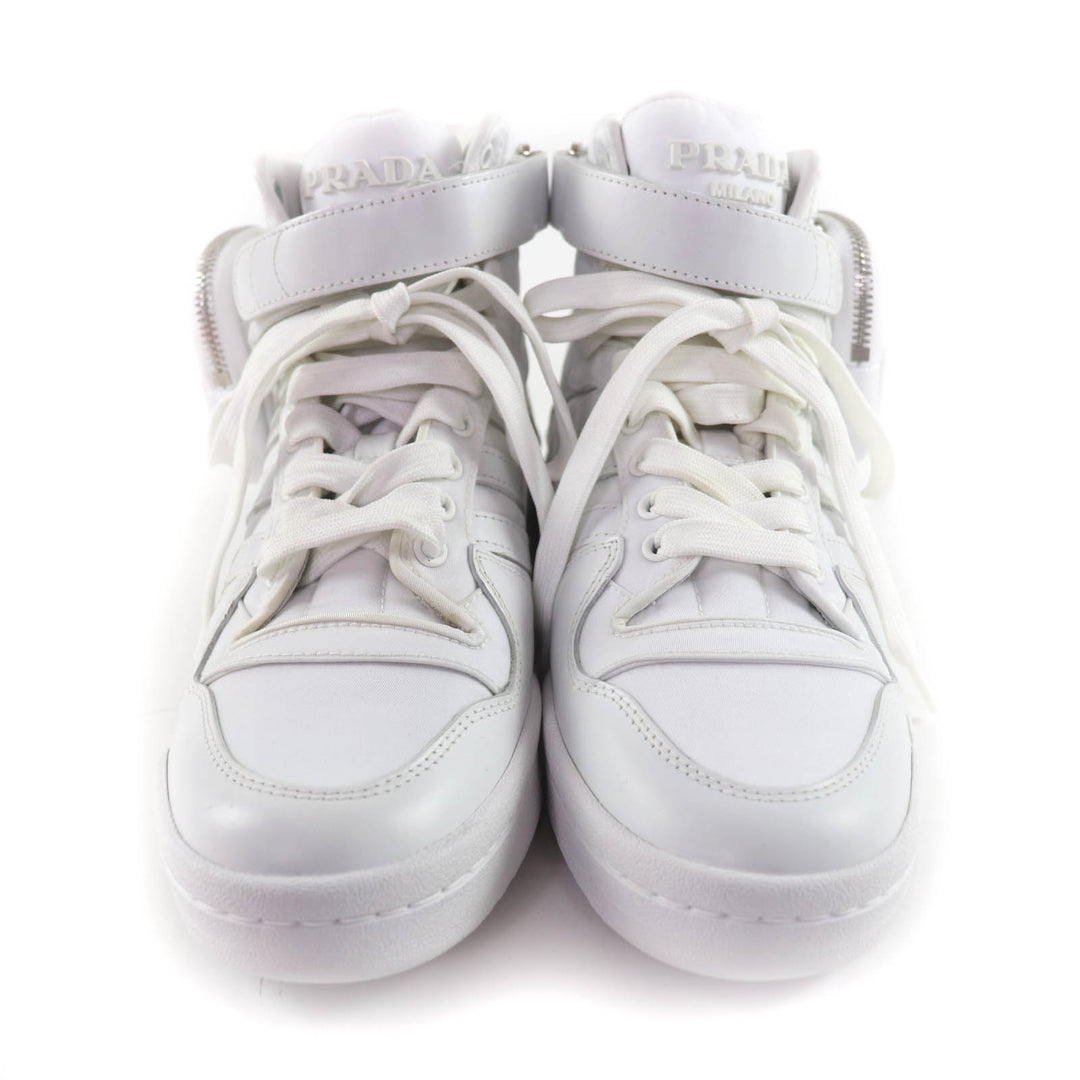 Excellent PRADA High cut sneakers Re-Nylon Triangle Plate leather 24 2TG193
