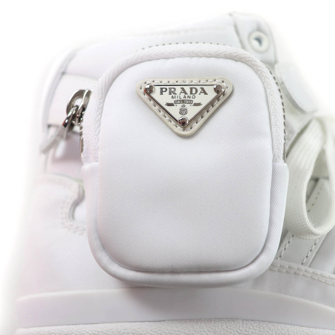 Excellent PRADA High cut sneakers Re-Nylon Triangle Plate leather 24 2TG193