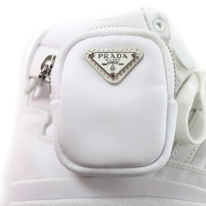 Excellent PRADA High cut sneakers Re-Nylon Triangle Plate leather 24 2TG193