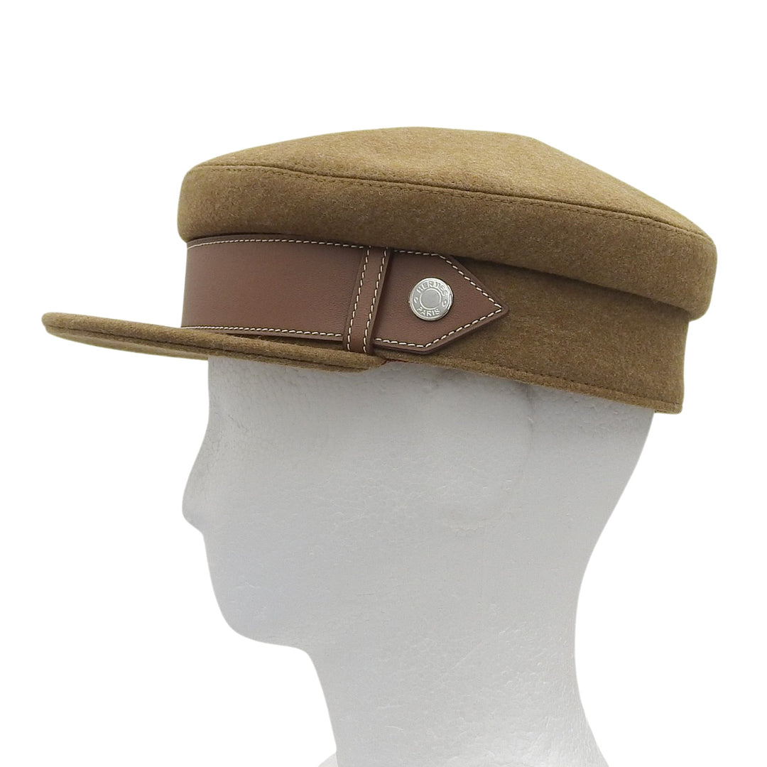 Pristine HERMES Casquette Saint-Malo With Serie Button Brown wool Women