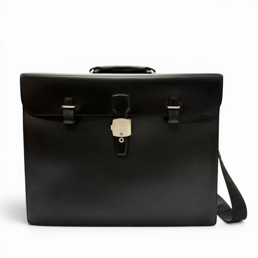 Excellent Dunhill Business bag Keyed 2-way pilot case black Cowhide leather mens