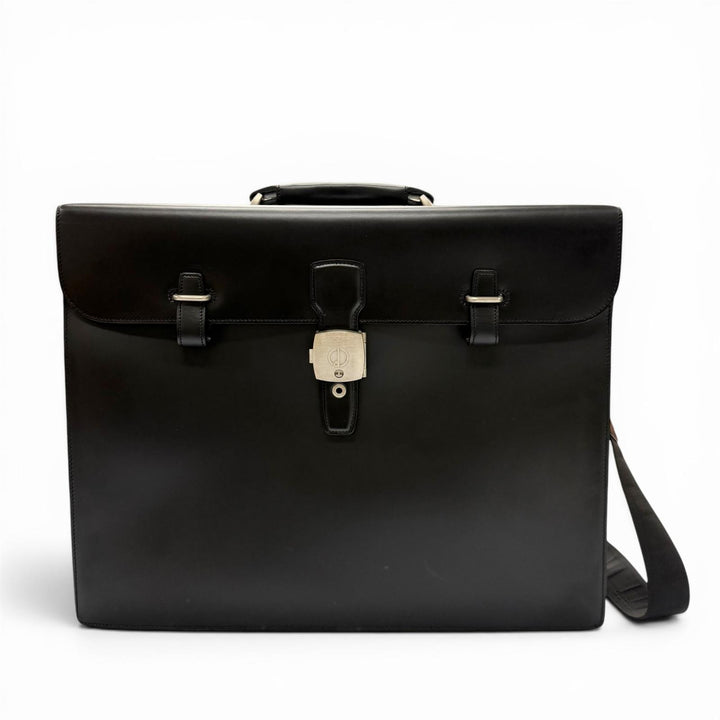 Excellent Dunhill Business bag Keyed 2-way pilot case black Cowhide leather mens