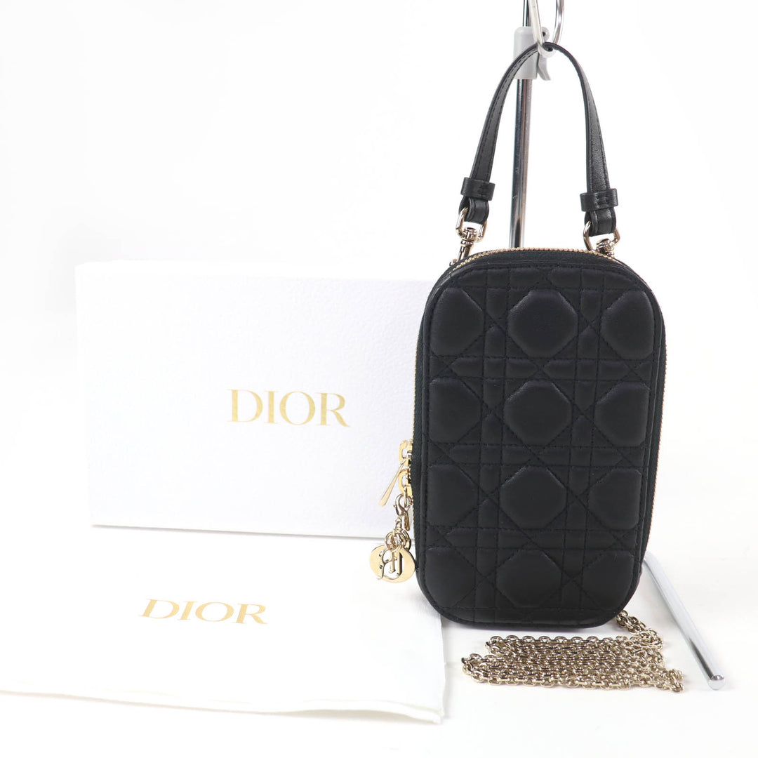Excellent Christian Dior Lady Dior Call'in Dior phone holder Cannage Lambskin