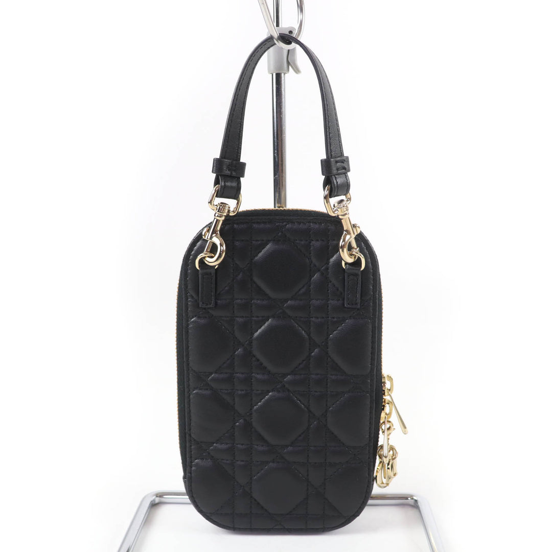Excellent Christian Dior Lady Dior Call'in Dior phone holder Cannage Lambskin