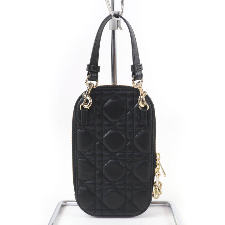 Excellent Christian Dior Lady Dior Call'in Dior phone holder Cannage Lambskin