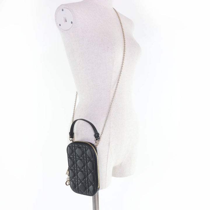 Excellent Christian Dior Lady Dior Call'in Dior phone holder Cannage Lambskin
