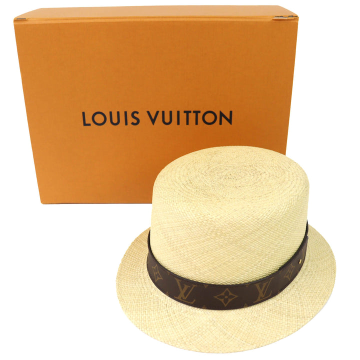 Excellent LOUIS VUITTON hat Chapo summer time Monogram leather straw hat M76253