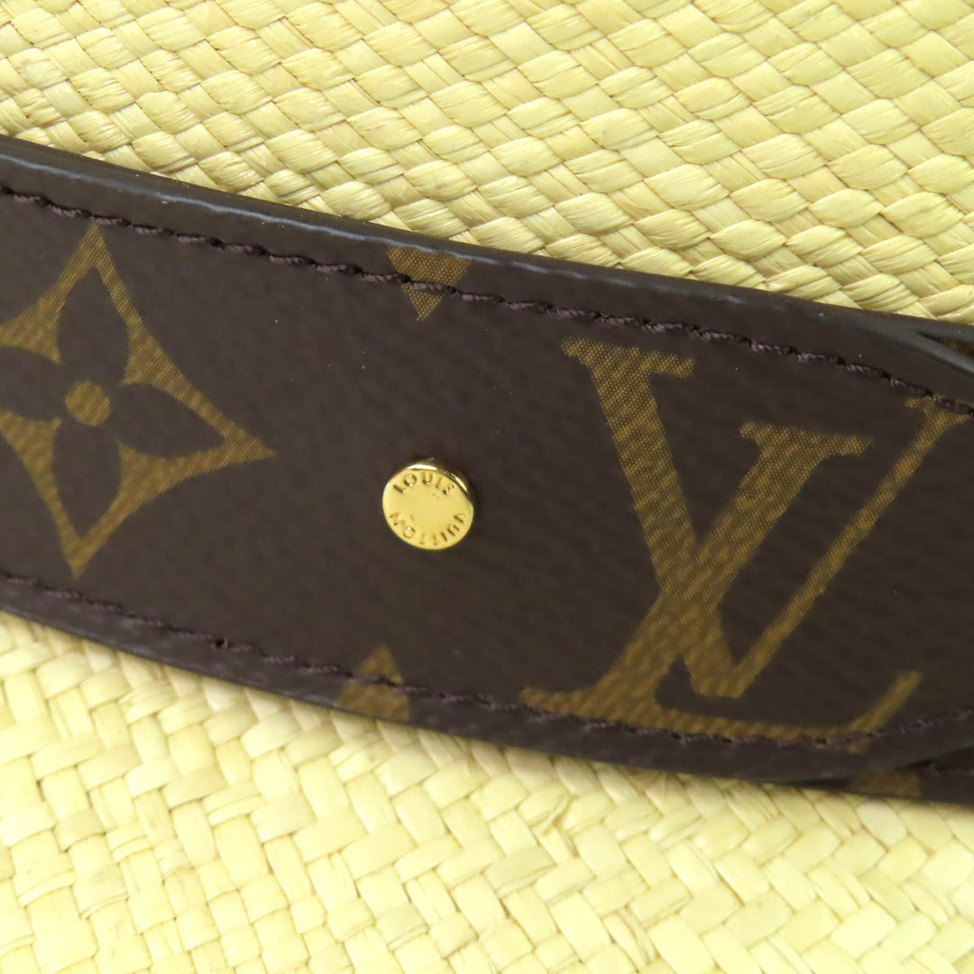Excellent LOUIS VUITTON hat Chapo summer time Monogram leather straw hat M76253