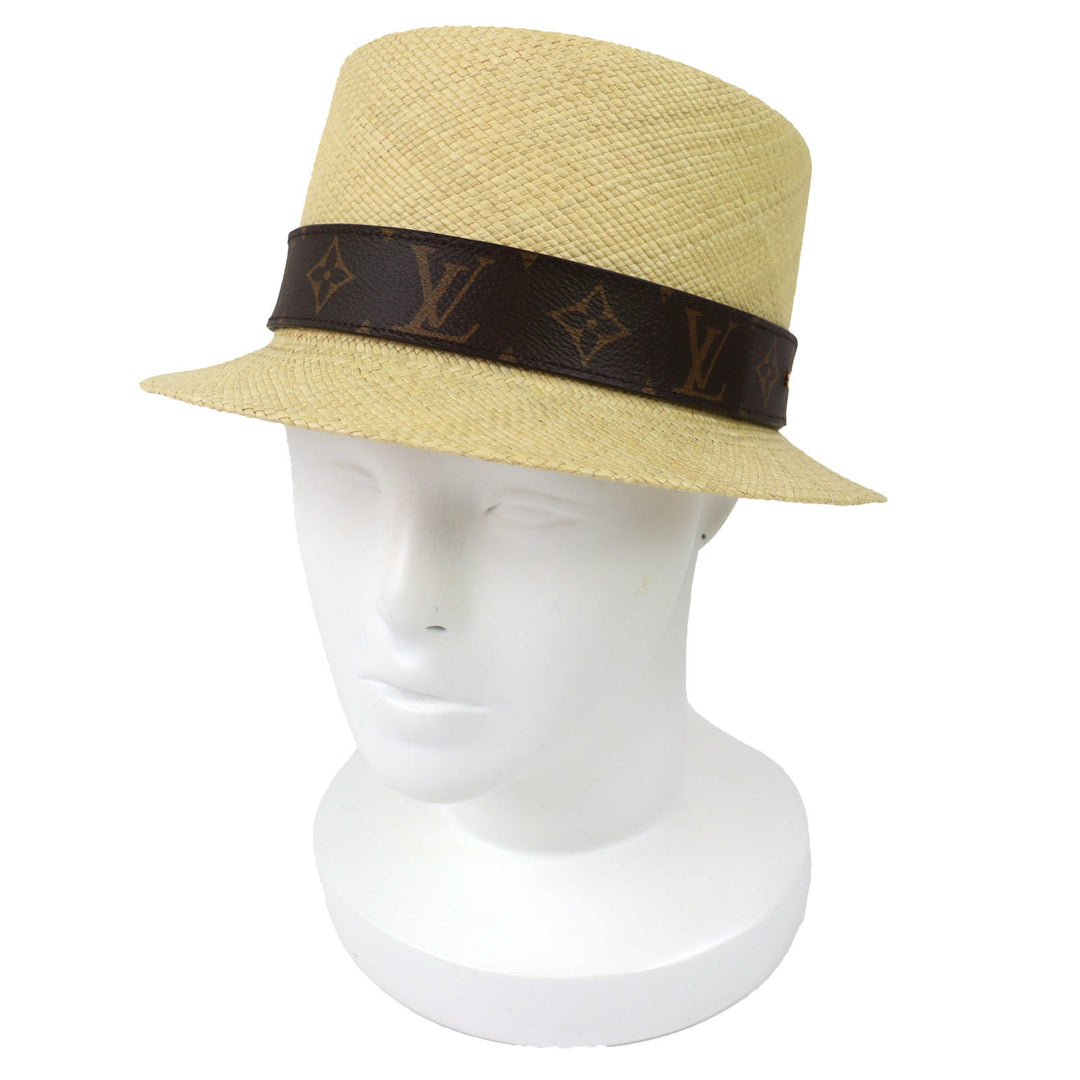 Excellent LOUIS VUITTON hat Chapo summer time Monogram leather straw hat M76253