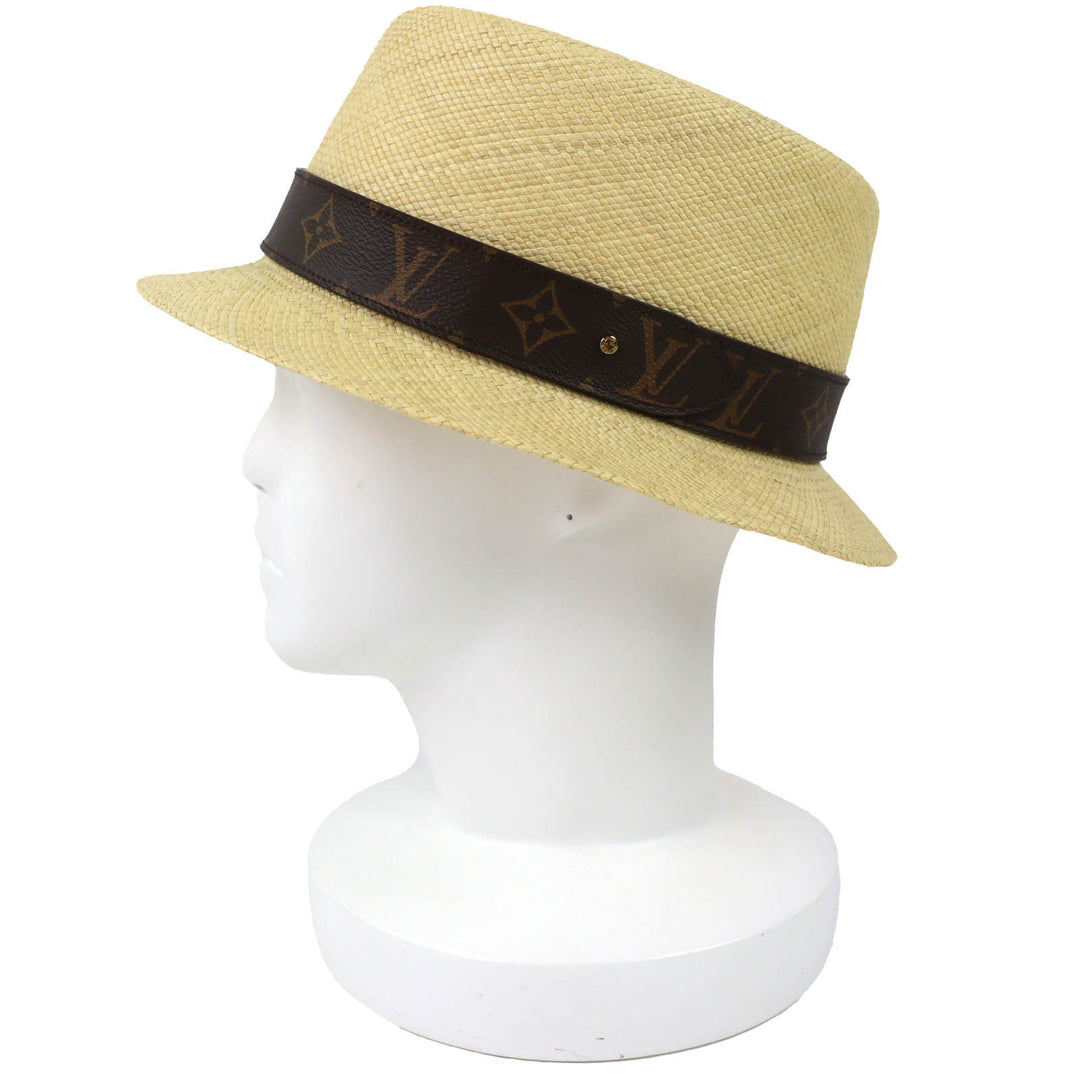 Excellent LOUIS VUITTON hat Chapo summer time Monogram leather straw hat M76253