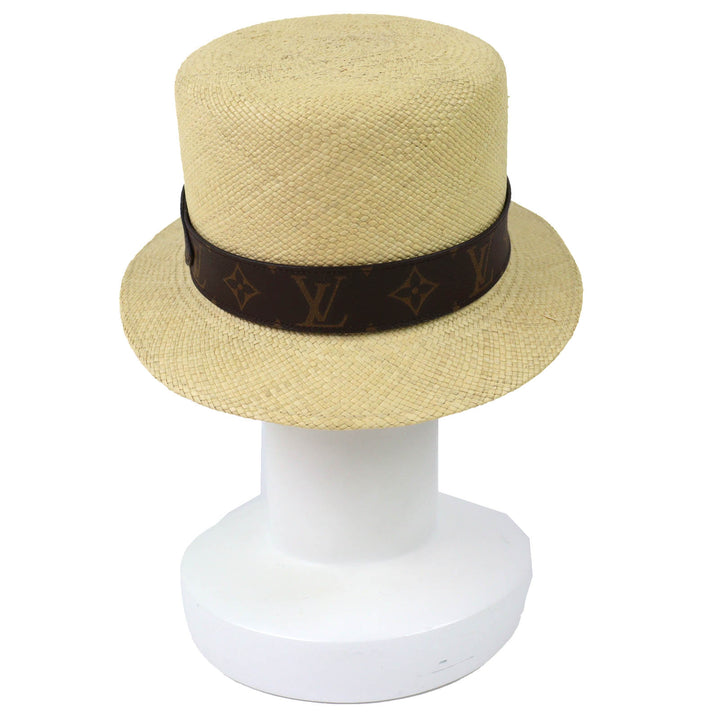 Excellent LOUIS VUITTON hat Chapo summer time Monogram leather straw hat M76253