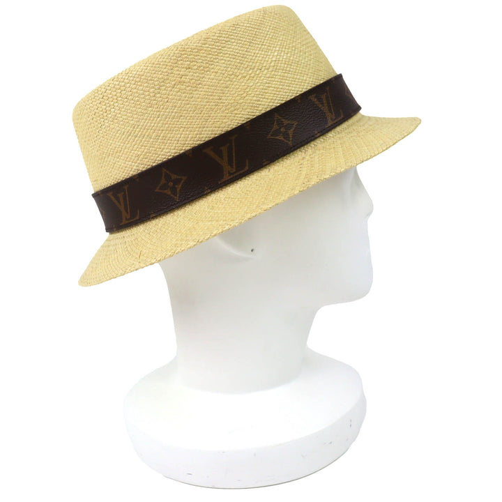 Excellent LOUIS VUITTON hat Chapo summer time Monogram leather straw hat M76253