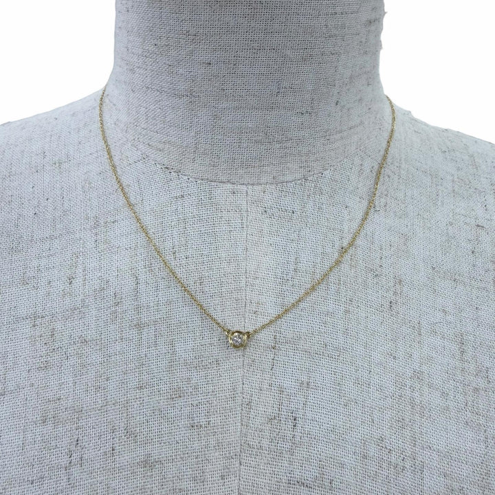 Great TIFFANY&Co. Diamond by the Yard Single Diamond Pendant Yellow Gold