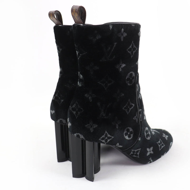 Excellent LOUIS VUITTON short boots Silhouette Line Monogram Velour black 37.5