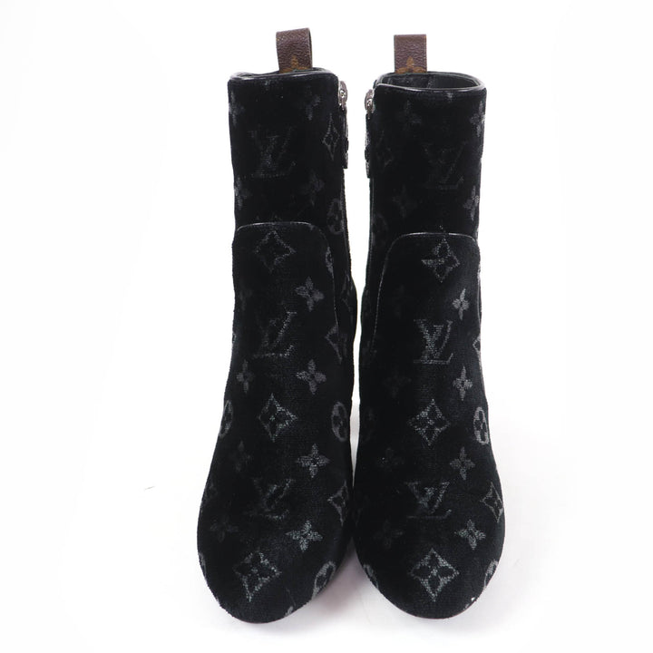 Excellent LOUIS VUITTON short boots Silhouette Line Monogram Velour black 37.5