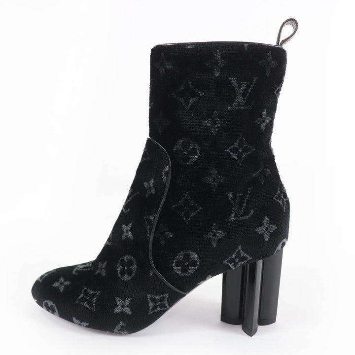 Excellent LOUIS VUITTON short boots Silhouette Line Monogram Velour black 37.5