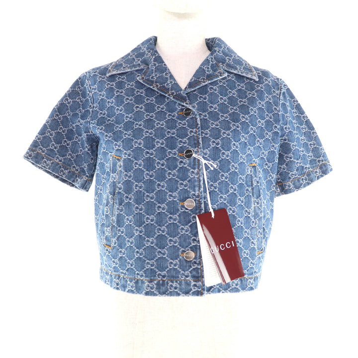 Pristine GUCCI Jacket GG Jacquard Denim Cropped Short Sleeve cotton 38 788680