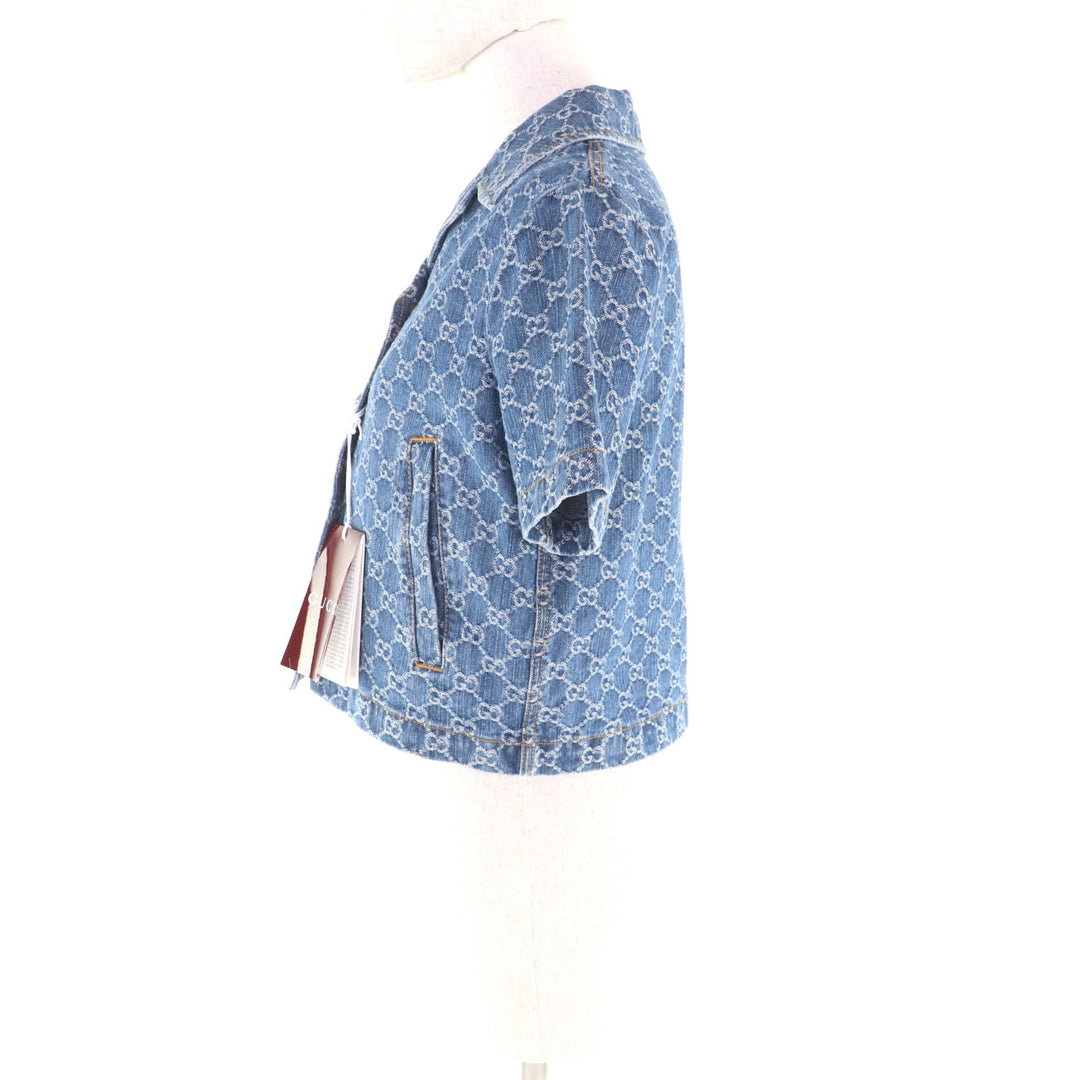 Pristine GUCCI Jacket GG Jacquard Denim Cropped Short Sleeve cotton 38 788680